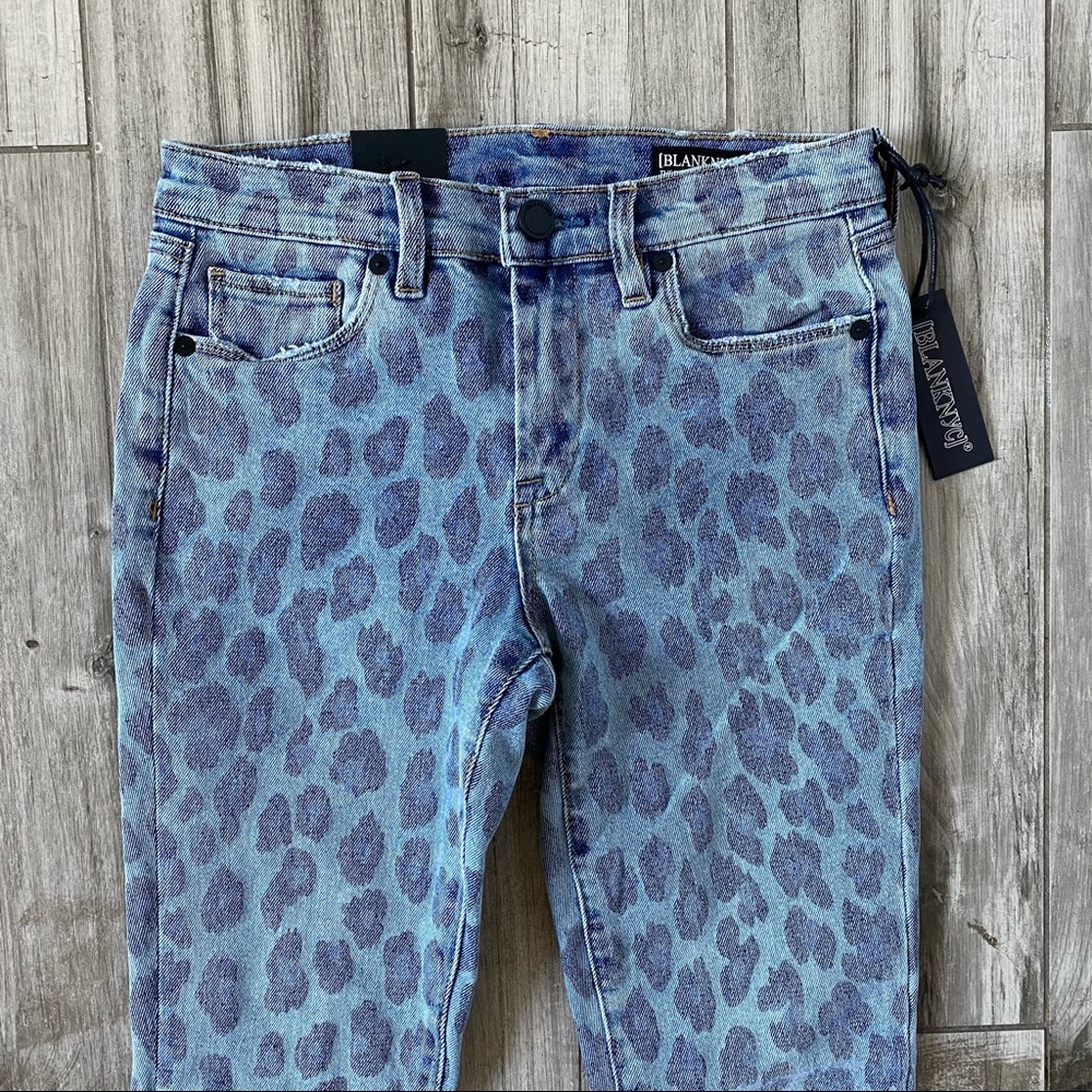 BLANK NYC The Bond Mid-Rise Skinny Ankle Leopard Animal Print Jeans Blue NWT 25 - Picture 7 of 14